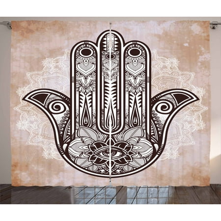 Good Quality Bedroom Sets Hamsa Curtains 2 Panels Set, Eastern Asian Culture Esoteric Good Luck Charm with Round Mandala, Window Drapes for Living Room Bedroom, 108W X 84L Inches, Cinnamon Dark Brown White, by Ambesonne ()