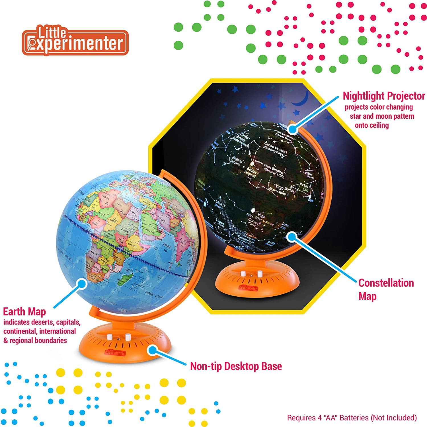 Kids Globe 3-in-1 World Globe with Illuminated Star Map and Built-in Projector 