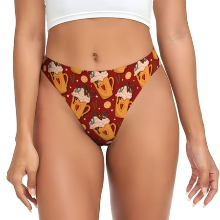 Gaeub Heart Christmas Hot Cocoa Print Women s Thong No Show Panties Low Waist G-String Seamless Thongs Breathable Panties-Small