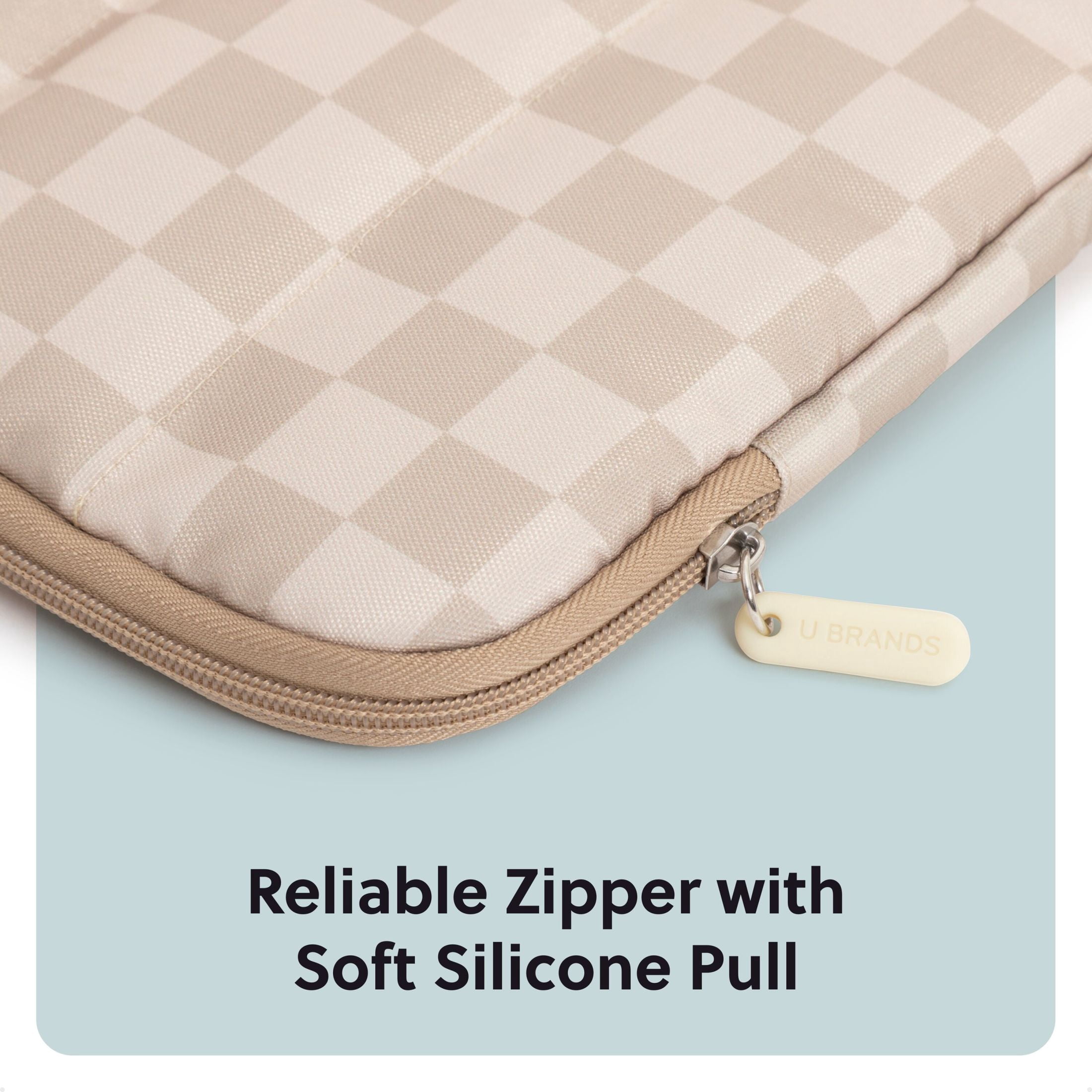 U Brands Puffer Laptop Sleeve, 15"L x 10.67"W x 1.77"D, Neutral Checkered Pattern