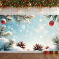 thumbnail image 5 of Snow-Covered Christmas Banner Red Ornament Holiday Backdrop Pine Cone Sparkling Light Winter Display for Christmas Party Home Decoration Family Reunion, 5 of 9