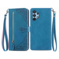 Dteck Samsung Galaxy A32 5G Wallet Case with Card Slot Premium Soft PU Leather Zipper Flip Folio Wallet with Wrist Strap Kickstand Protective for Samsung Galaxy A32 5G Case, Blue