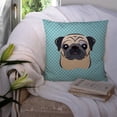 thumbnail image 3 of Checkerboard Blue Fawn Pug Fabric Decorative Pillow, 3 of 4