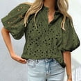 thumbnail image 2 of WBQ Women's Hollow Out Embroidered Blouse Short Lantern Sleeve V Neck Buttons Shirts Summer Tops, 2 of 6
