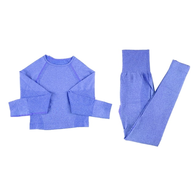 Trajes de Yoga Femeninos Sunnimix Chándales de Fitness Leggings Crop Top S Azul Claro