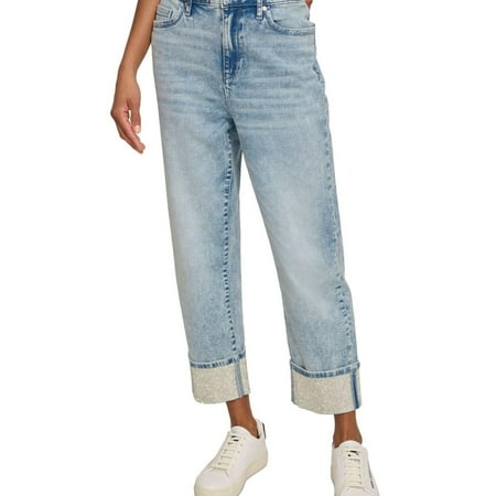 Karl Lagerfeld Womens Bedazzled Straight Leg Jeans, Blue, 2