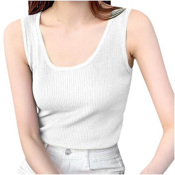 Boovnll Womens Tank Tops, Women's Ice Silk Thread Camisole with Sleeveless Base Layer and Thin Top Round-Neck Tank Top, Tank Top for Women, Tank Tops, Tank Tops for Women