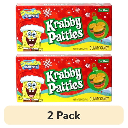 (2 pack) Frankford SpongeBob Gummy Candy Original Krabby Patty Theater Box, Christmas, 2.54 oz