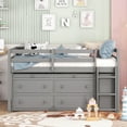 thumbnail image 2 of Loft Bed with Retractable Writing Desk and 4 Drawers, Wooden Loft Bed with Lateral Portable Desk and Shelves, Gray, 2 of 8
