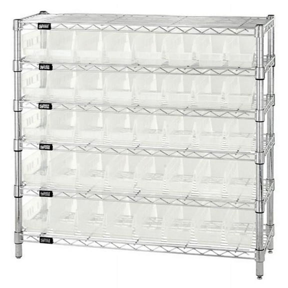 6 Shelf Wire Shelving Unit With 40 Clear Plastic Storage Bins, 12 x 36 x 36 in.