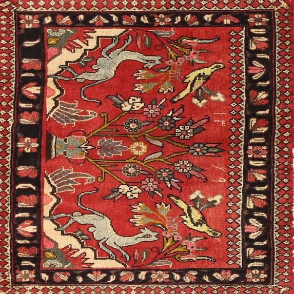 Ahgly Company Machine Washable Indoor Square Traditional Tomato Red Area Rugs, 6' Square