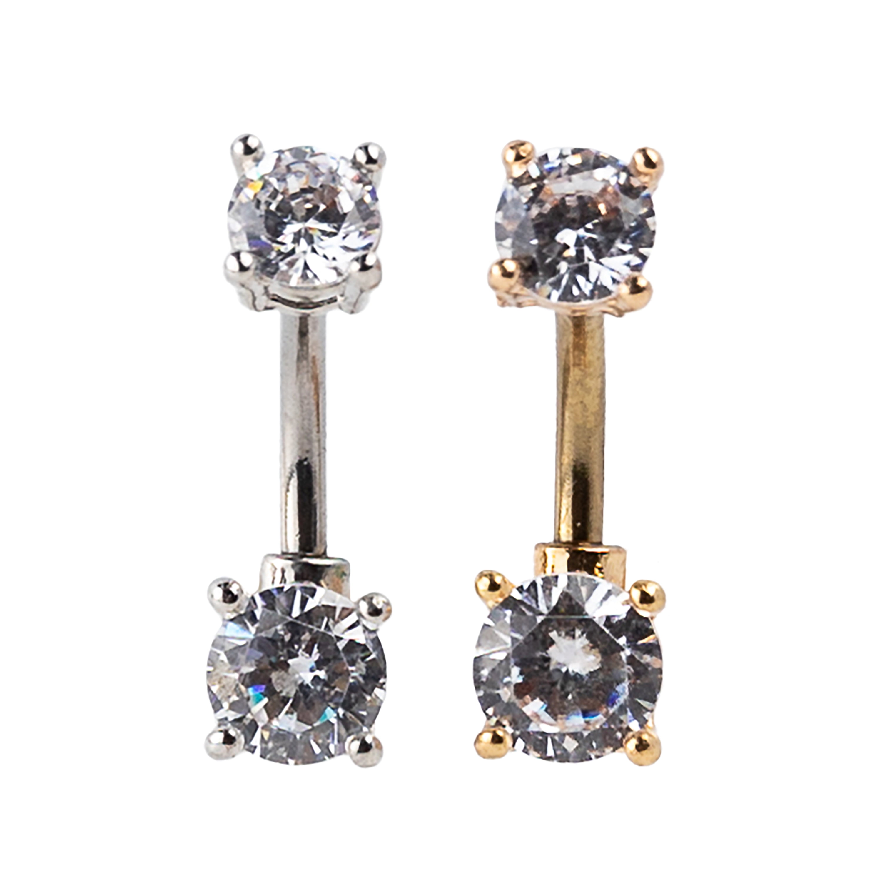 Claire's Women's Mixed Metal Cubic Zirconia 14G Belly Rings, Barbell Post, 2 Pack, 29417