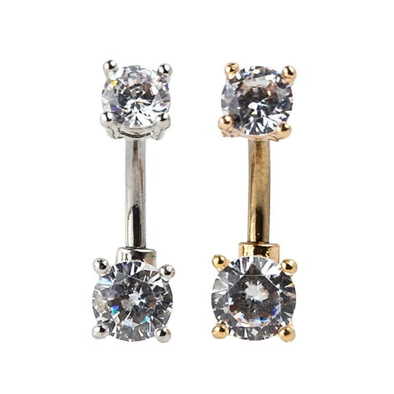 Claire's Women's Stainless Steel Cubic Zirconia 14G Belly Rings, Barbell Post, 2 Pack, 29417