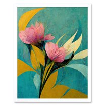 Abstract Teal Pink Mustard Flower Floral Painting Art Print Framed Poster Wall Decor 12x16 inch