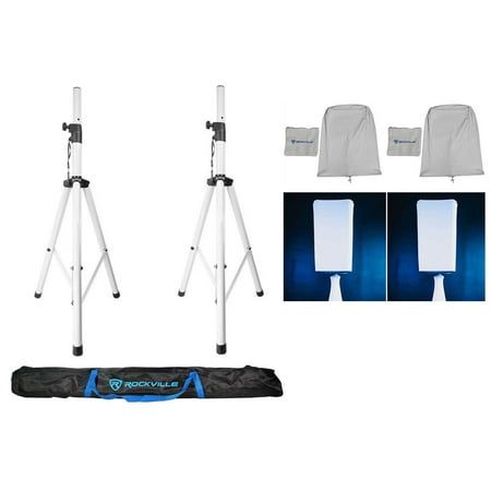 (2) Rockville White 10 PA DJ Speaker Cover Scrims+Stands 4 Wedding Church Club