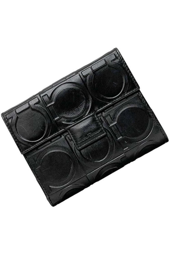 Pre-Owned Salvatore Ferragamo bifold wallet ec-24570 black Gancini AQ-22 0791 double... (Good)