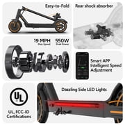 Electric scooters for Adults, 550W Motor 19 MPH & 19 Miles Foldable with Side Light & App, Adult Electric Scooter