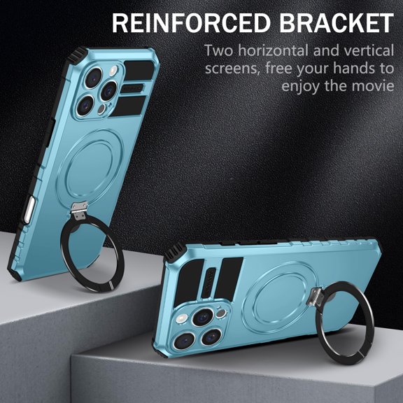 Dteck Magnetic Case for iPhone 16,Shockproof Silicone PC Case Compatible with Mag Safe Ring Holder Kickstand Cover for iPhone 16, Lightblue