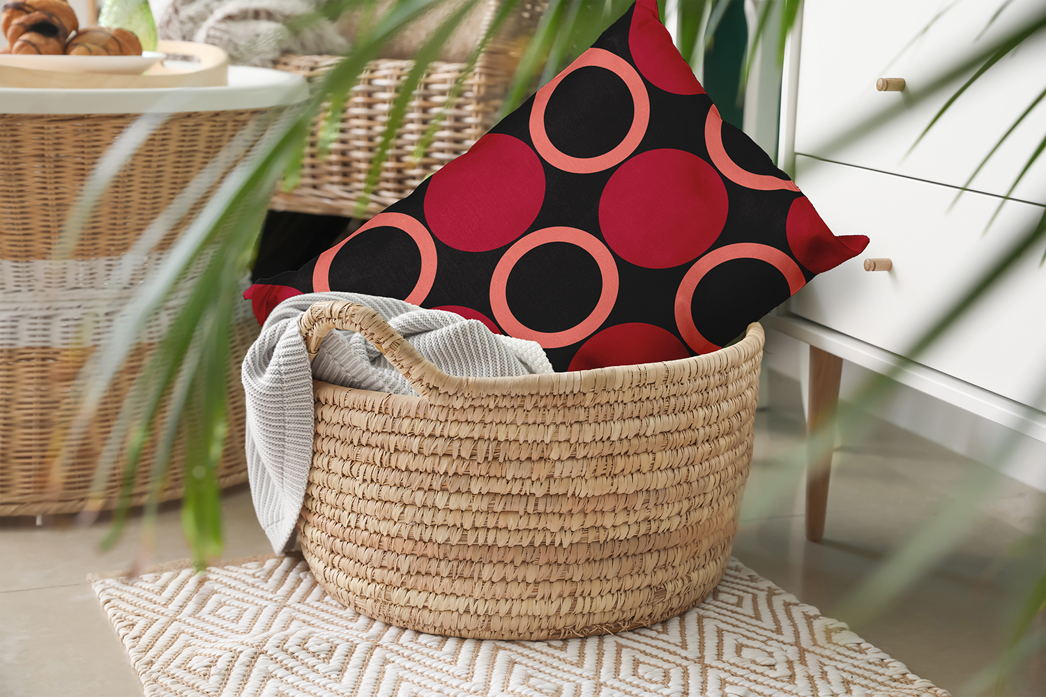 20" x 14" Simply Daisy Mod Circles Polyester Accent Pillow, Dark Red Qty 1