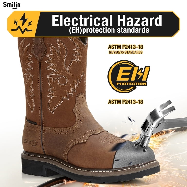 NINGO Steel Toe Boots for Men, Brown Full Grain Leather  display picture 1