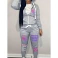 thumbnail image 2 of LovelyWholesale Long Sleeve Hooded Collar Letter Print Kangaroo Pocket Women's Tracksuit Set, 2 of 6