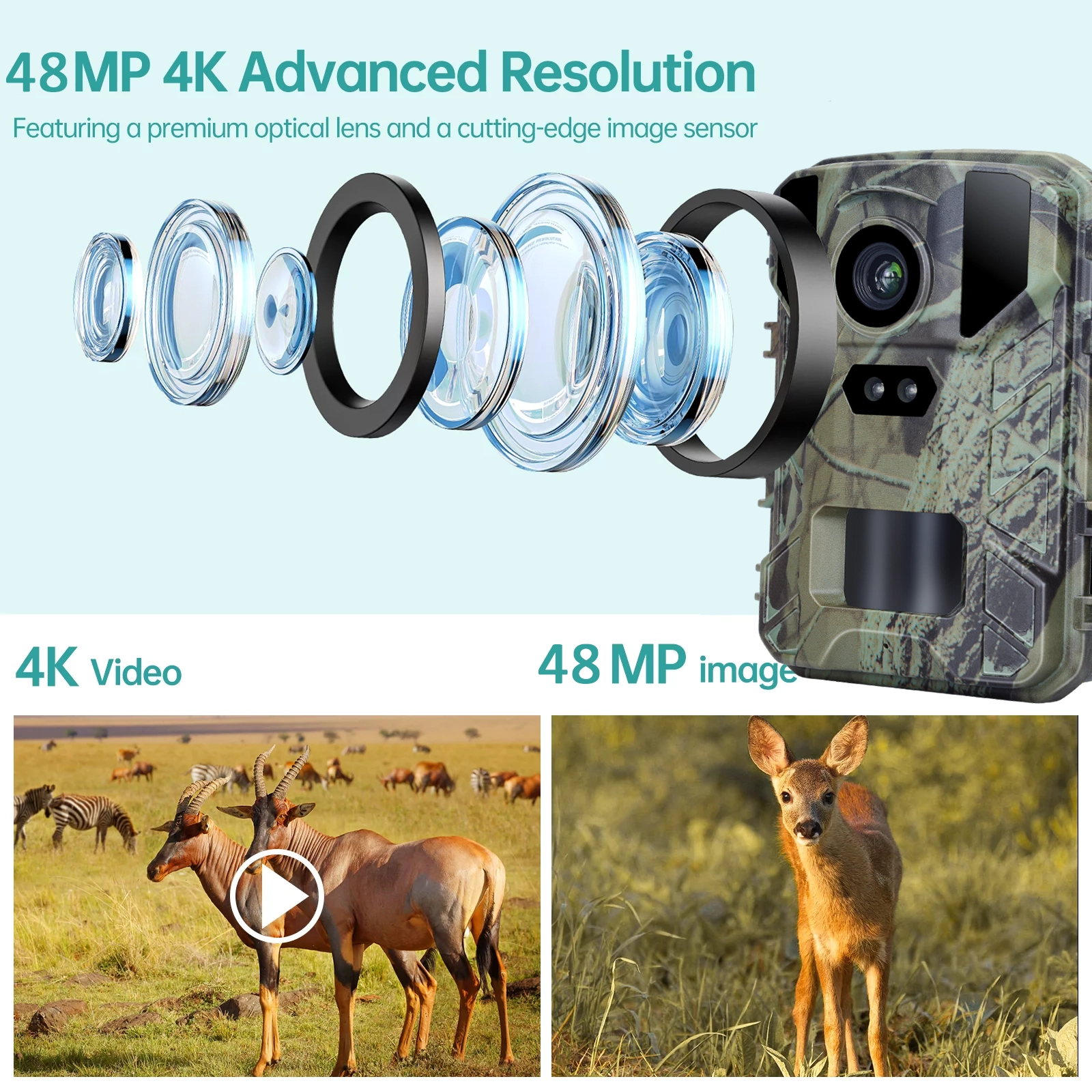 SuntekCam Trail Camera MINI Game Camera 48MP/4K HD Resolution with 32GB SD Card  Hunting Camera with Low Glow Night Vision Motion Activated Waterproof for Outdoor Scouting Wildlife Monitor