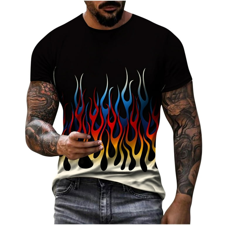 VSSSJ Shirts for Men Classic Fit Fashion 3D Flame Pattern Print