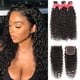 thumbnail image 1 of Paquetes de ondas de agua 10A con cierre (16 18 20 +14) Cabello humano virgen brasileño mojado y ondulado 3 paquetes con cierre de encaje 4x4 con pelo de bebé Parte libre 1B# Extensiones de cabello hu, 1 of 2