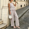 thumbnail image 5 of vigerkar Womens 2 Outfits Sets Gingham Plaid Sleeveless Ruffle Tank Tops Wide Leg Pants Summer Matching Lounge Sets (Coffee, XXL), 5 of 9