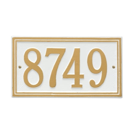 Personalized Whitehall Products Double Border1-Line House Numbers Plaque in White/Gold