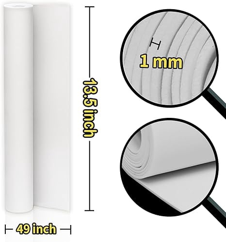 2-Pack White Eva Foam Cosplay Sheets roll, Premium eva Craft Foam 1mm Thick, 13.5" x 49", High Density 86kg/m3 for Cosplay Costume, Crafts, DIY Projects