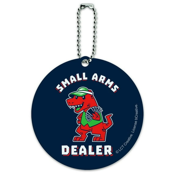 Small Arms Dealer T-Rex Card Poker Funny Humor Round Luggage ID Tag Card Suitcase Carry-On