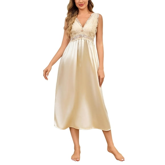 Camisón ALCEA ROSEA para mujer, seda, satén y encaje, color champán