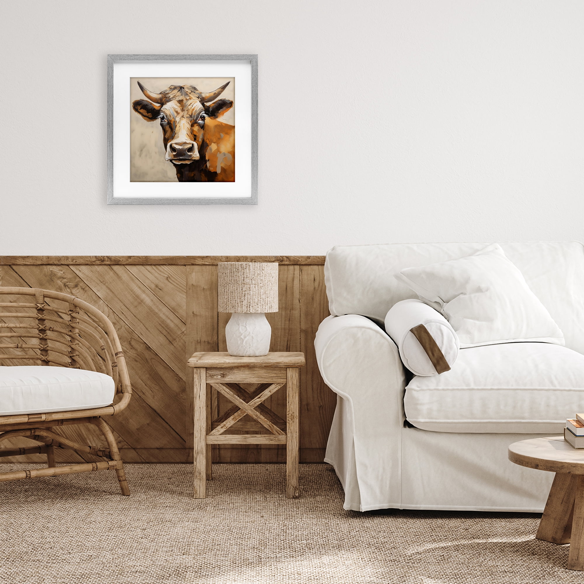 Stupell Industries Beautiful Brown Bovine Gray Framed Print Under Glass, design by Creative Studio