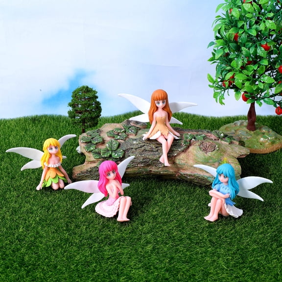SEWCHICS 4Pcs Adorable Fairy Figurines Assorted Color PVC Sculptures for Desktop Decoration