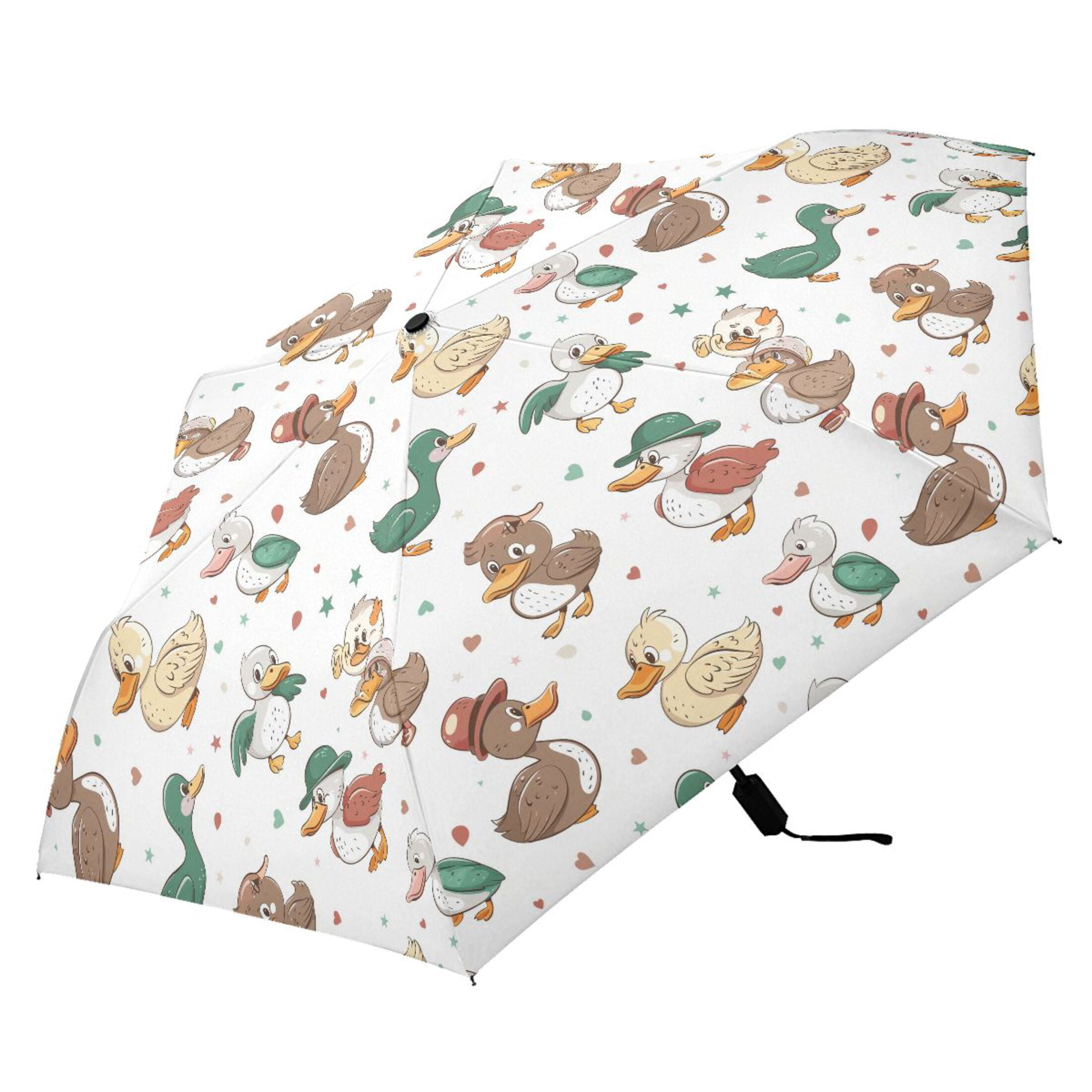 Cute Ducks with Hat Compact Sun Umbrella Windproof Travel Umbrellas for Rain Strong Portable UV Protection
