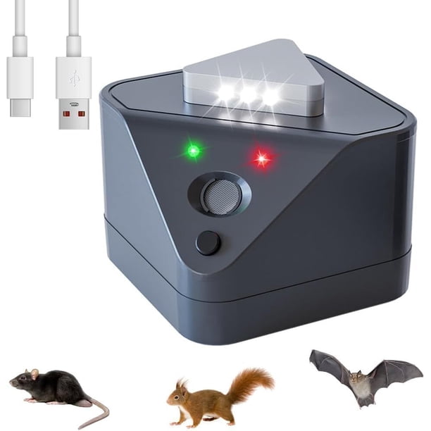 Repelente ultrasónico de plagas, Cobertura ultrasónica de 360° con 3 LED y 4 Modos para áticos, almacenes, sótanos, garajes y oficinas