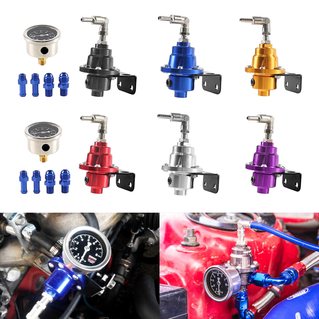 Acouto Universal Adjustable Fuel Pressure Regulator Kit With 100 PSI Gauge - 304 Stainless Steel, -6AN Ports, For High HP/Turbo Applications