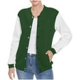 thumbnail image 2 of Otntypg Lightweight Striped Color Block Bomber Jackets for Women Casual Drop Shoulder Long Sleeve Button Down Varsity Cardigan Outwear Coats Trendy Pocket Baseball Sweatshirts Army Green M, 2 of 7