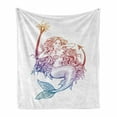 thumbnail image 1 of Mermaid Soft Flannel Fleece Throw Blanket, Sea Woman Sitting on Fishing Hook in Front of Palm Surreal, Cozy Plush for Indoor and Outdoor Use, 70" x 90", Dark Magenta Blue White, by Ambesonne, 1 of 6