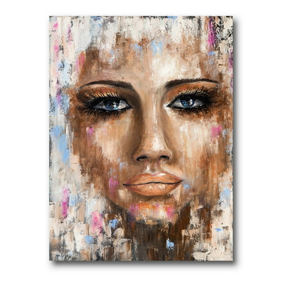 Abstract Portrait Of A Young Woman With Blue Eyes I 12 in x 8 in Painting Canvas Art Print, by Designart