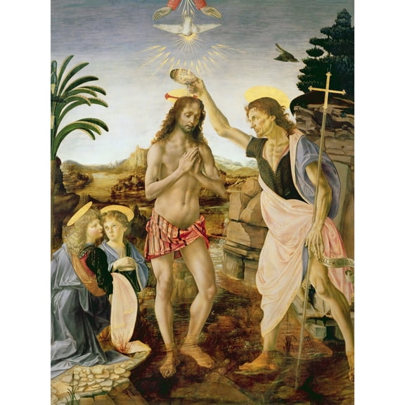 Verrocchio Da Vinci The Baptism Of Christ Painting Extra Large XL Wall Art Poster Print