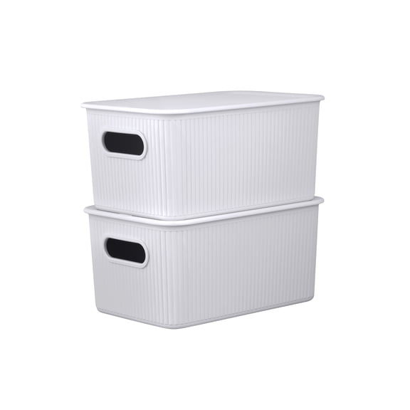 Superio  Plastic Lidded Home Storage Bins, Smoke White Organizer Baskets, (2 Pack - 5 Liter) Stackable Container Box, for Organizing Closet Shelves Drawer Shelf