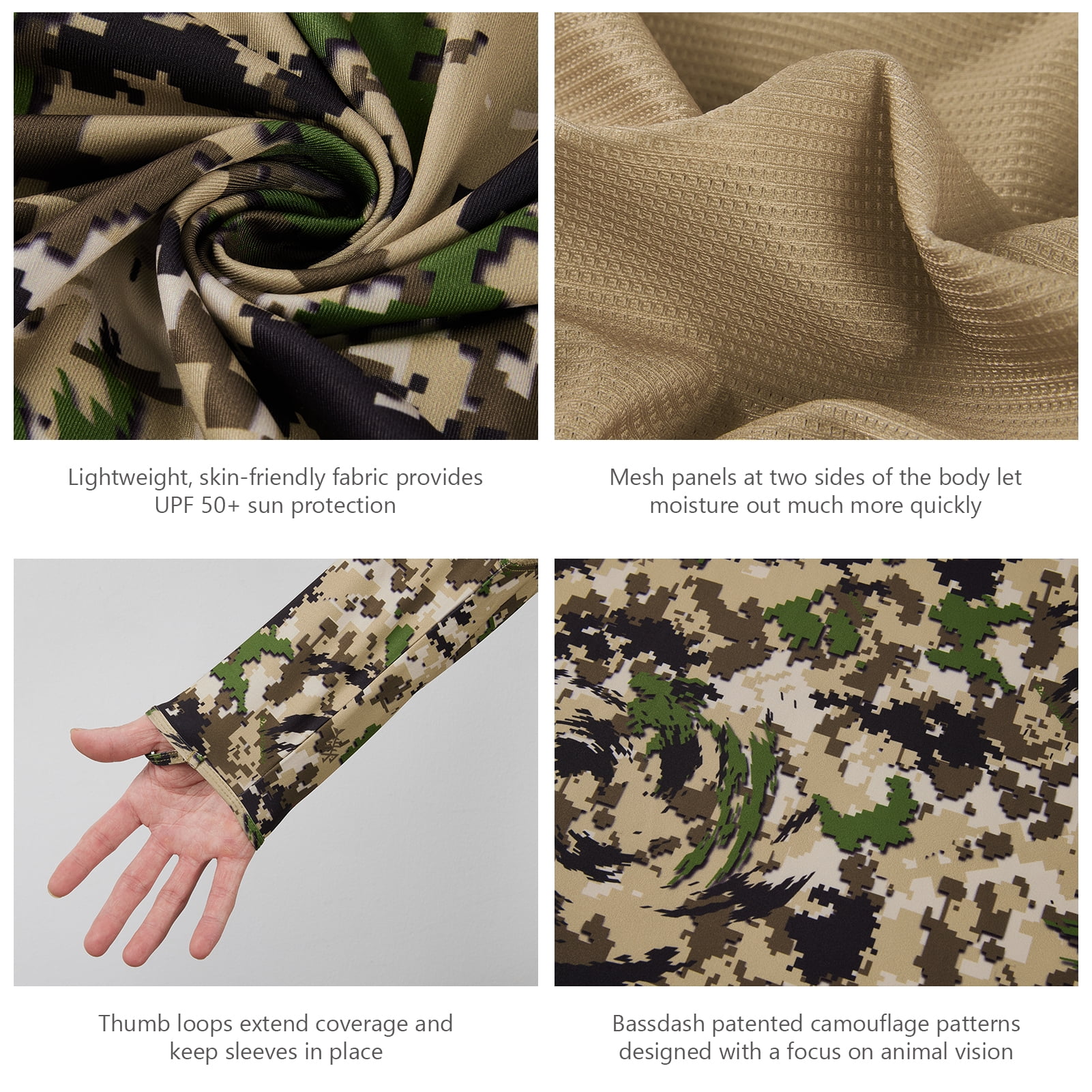 BASSDSASH Men's UPF 50+ Lightweight Hunting Camo Hoodie Quick Dry Performance Long Sleeve Fishing Shirt with Hood FS30M