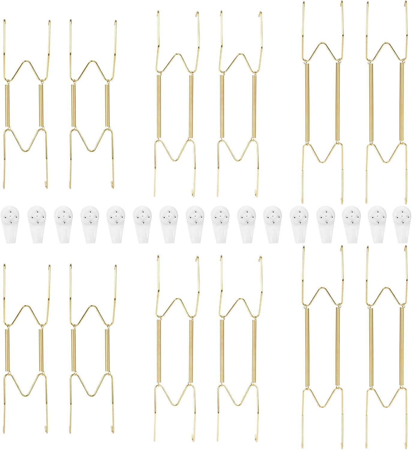 FEFEFW-12-Pack Invisible Wall Plate Hangers, 8/10/12 Inch Brass Plate Holders with 16-Pack Wall Hooks