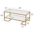 thumbnail image 4 of 2 Tier Tempered Glass Coffee Table, Rectangle Modern Center Table with Metal Frame, Glass Accent Table Open Storage Shelf for Living Room, Office, Golden, 4 of 9