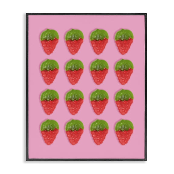 Stupell Industries Contemporary Gummy Strawberry Candy Pattern Black Framed Giclee Art, 11 x 14, by LISH Creative