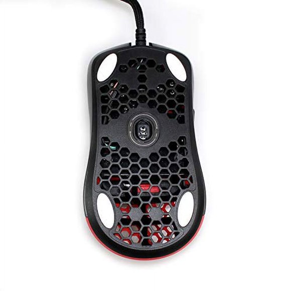 Gwolves Hati HTM Ultra Lightweight Honeycomb Design Wired Gaming Mouse 3360 Sensor - PTFE Skates - 6 Buttons - Only 61G (Faze Red)