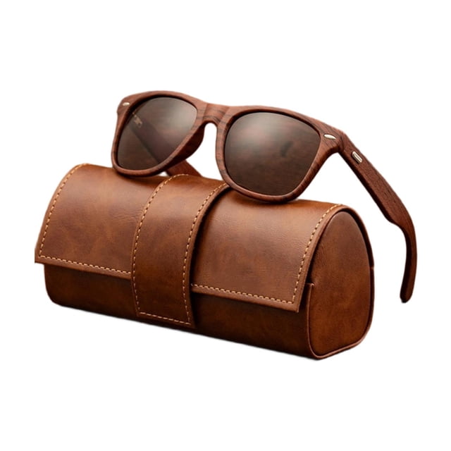Gafas de clásicas con montura de madera y estuche para mujer y hombre, ideales para actividades al aire libre. Marrón