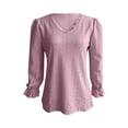 thumbnail image 4 of hxobax Long Sleeve Eyelet Tops T Shirts for Womens Casual Solid V Neck Ruffle Pullover Tunic Blouse, 4 of 5